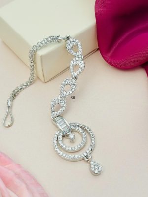 Double Round Silver Plated AD Studded Maang Tikka