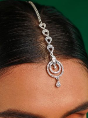 Double Round Silver Plated AD Studded Maang Tikka