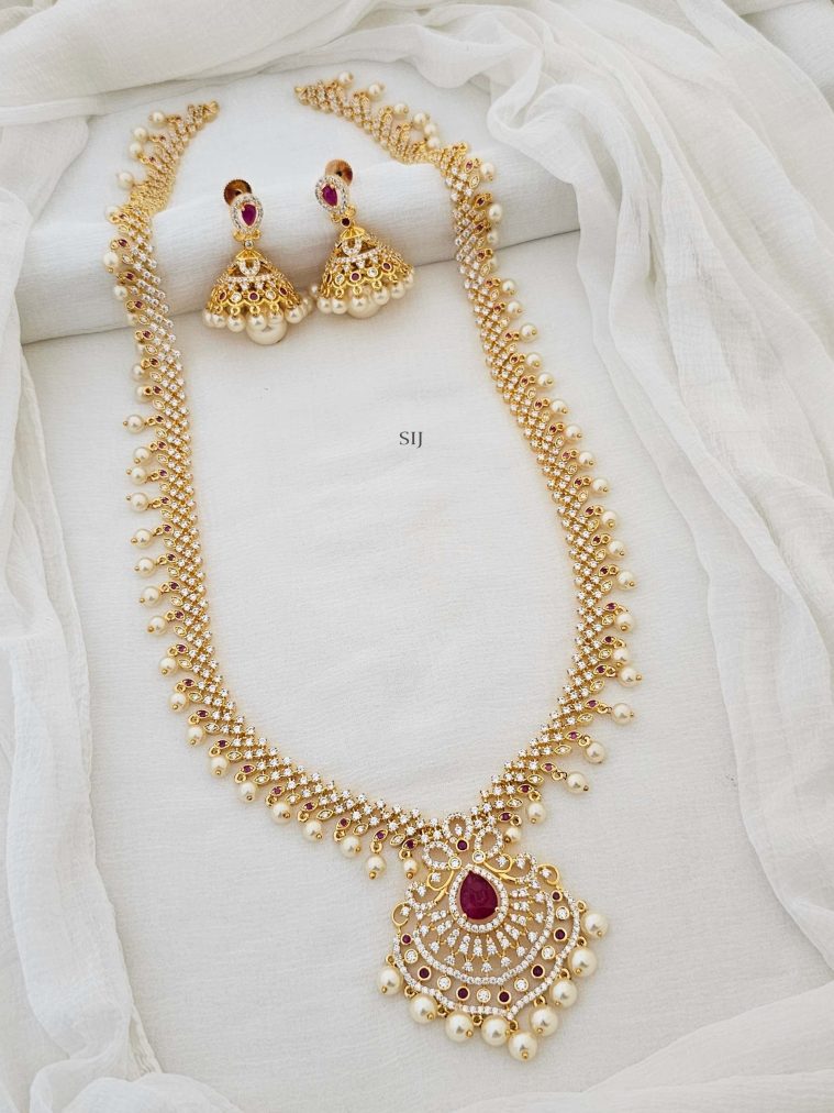 Flower Design CZ Stones &Pearl Long Haram