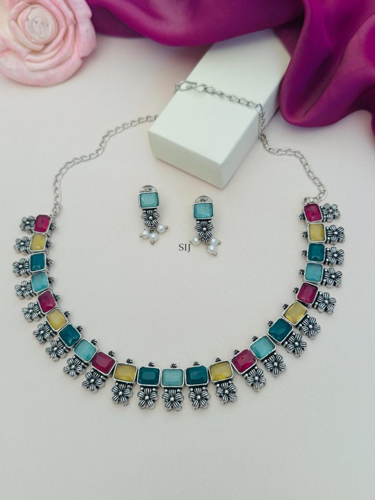 German Silver Plated Multicolor Stones Necklace