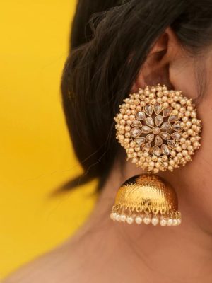 Gold Finish Cluster Pearl Jhumka