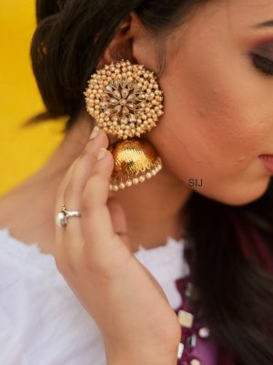 Gold Finish Cluster Pearl Jhumka