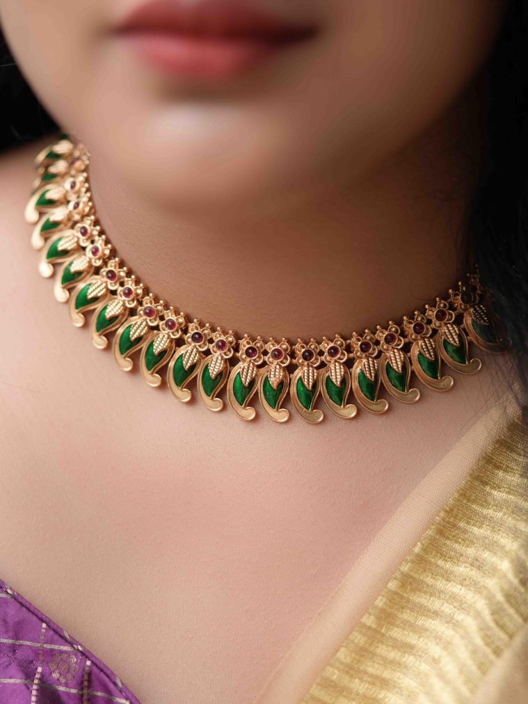 Gold Finish Kerala Style Palakka Necklace