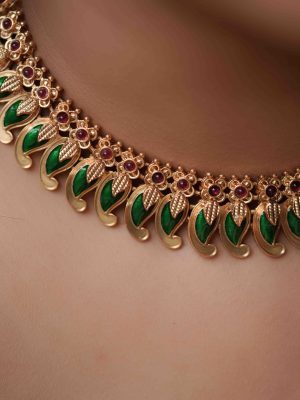 Gold Finish Kerala Style Palakka Necklace