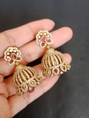 Gold Plated AD Stones Jhumkas with Ruby