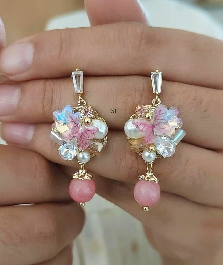 Gold Plated Butterfly Design Crystal Stone Studded Earrings