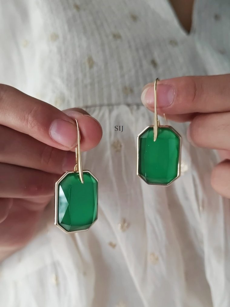 Gold Plated Emerald Stone Dangler Earrings