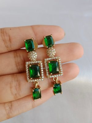 Gold Plated Emerald &White AD Stones Necklace Set