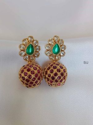 Gold Plated Floral Design Pink Stone Jhumkas