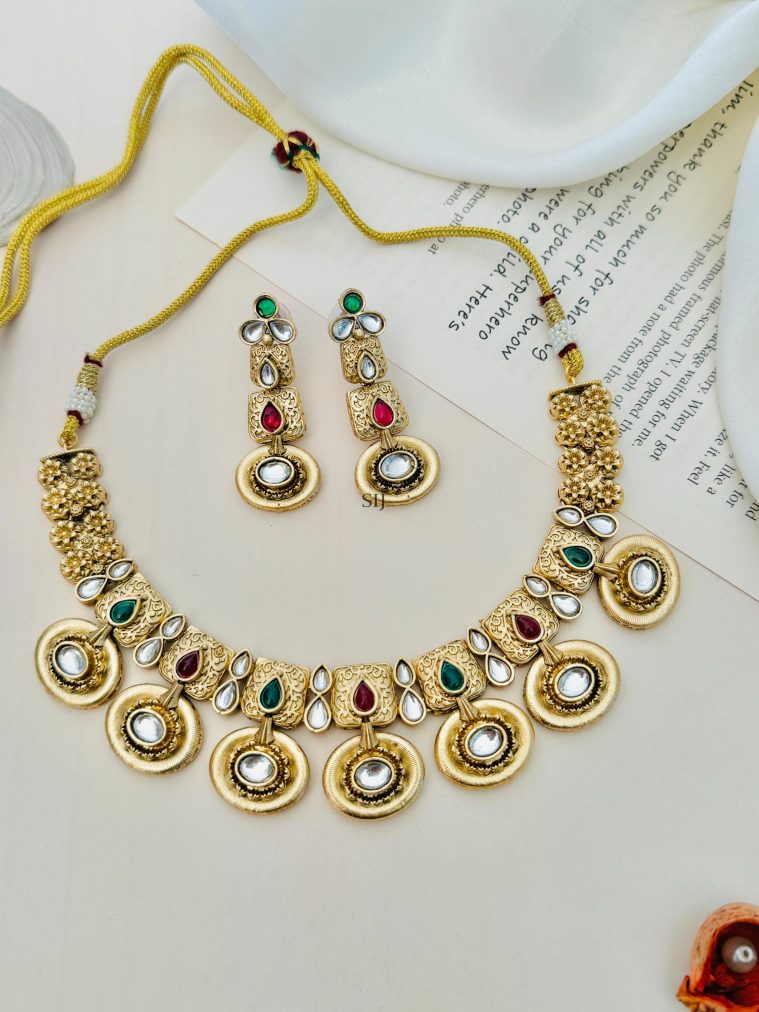 Gold Plated Kundan Antique Necklace