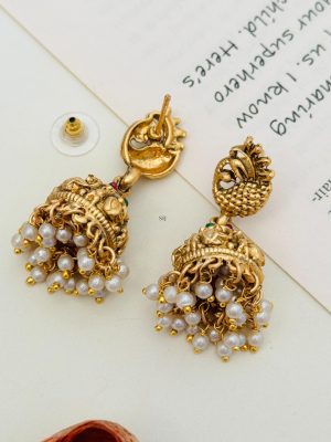 Gold Plated Peacock Design Pearl Drop Necklace