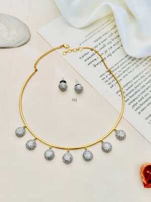 Gold Plated Round American Diamond Hasli Necklace