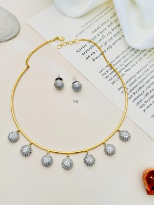 Gold Plated Round American Diamond Hasli Necklace