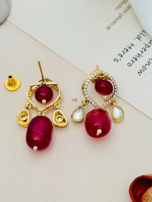 Gold Plated Ruby Beaded Chain & Pendent Set