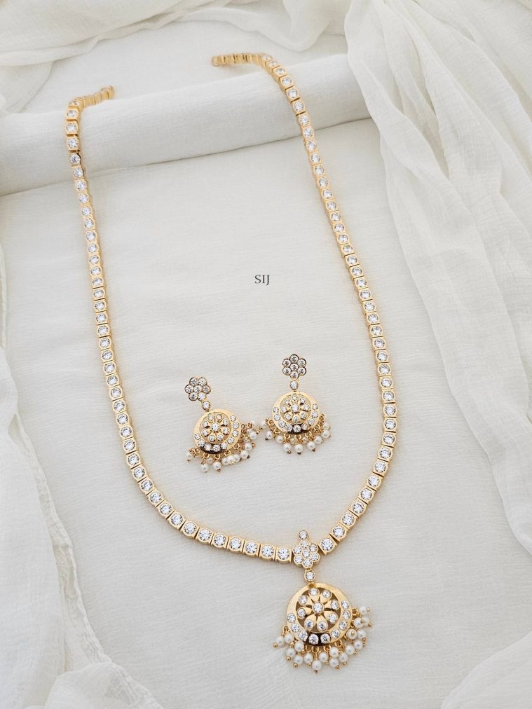 Gold Plated White CZ Stones Long Haram