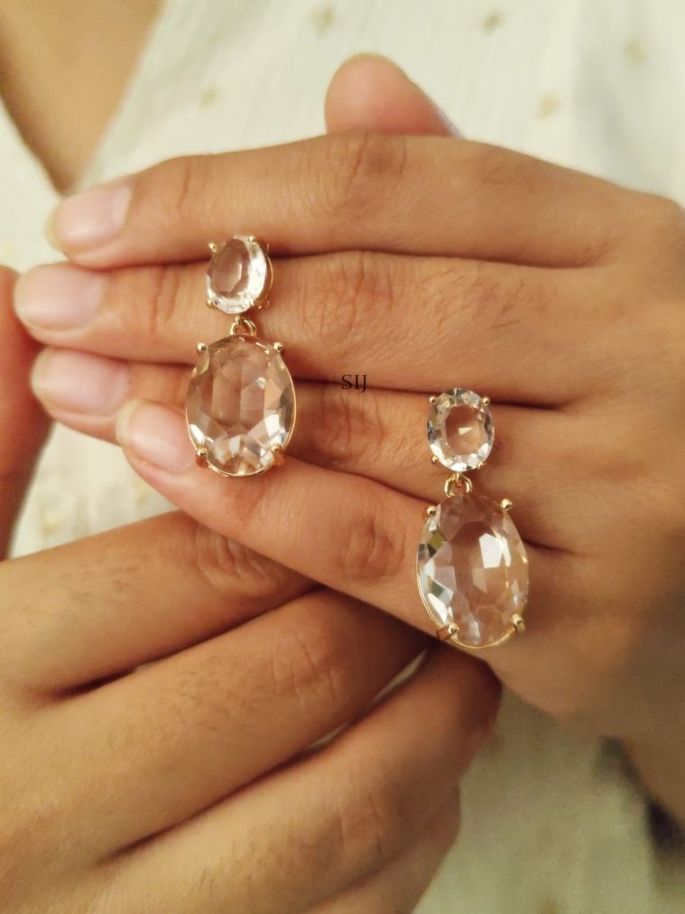 Gold Plated White Crystal Drop Earrings