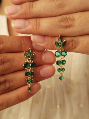 Gold Polish Emerald Crystal Stone Earrings