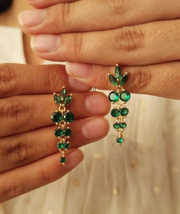 Gold Polish Emerald Crystal Stone Earrings