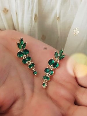 Gold Polish Emerald Crystal Stone Earrings