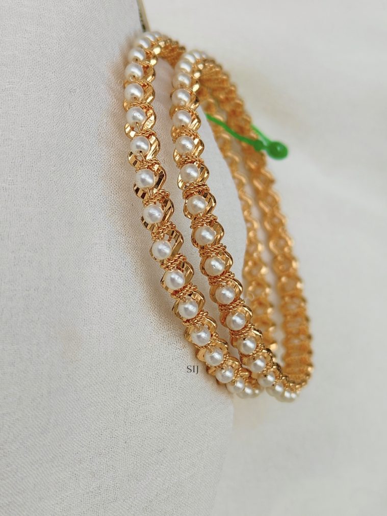 Gold Plated Single Line Pearl Bangles