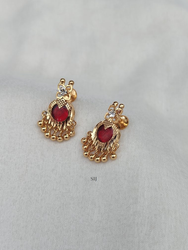 Gold Toned Red Stone Kerala Style Earrings