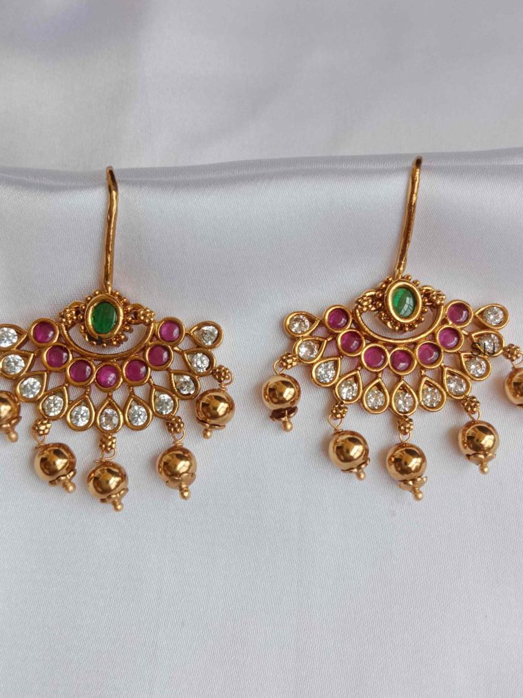 Golden Beads Droped Chanbali Design Earrings