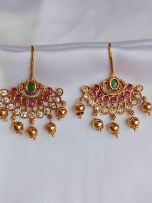 Golden Beads Droped Chanbali Design Earrings