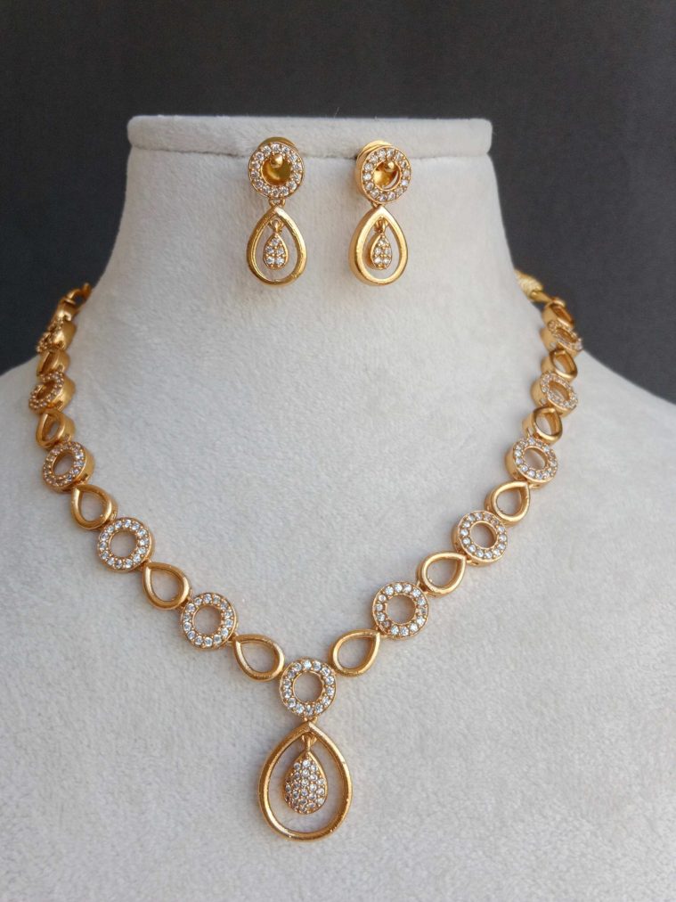 Golden Drop White AD Stones Necklace Set