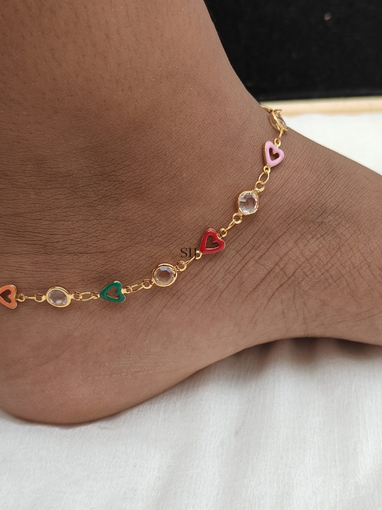 Heart Design AD Stones Anklets