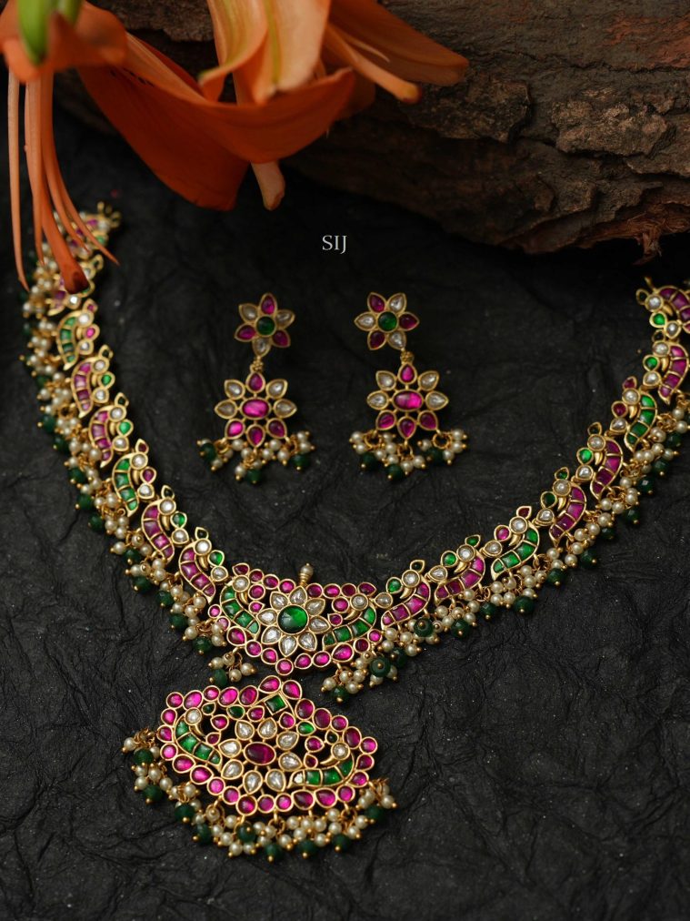 Gold Plated Polki Stones Peacock Motifs Necklace