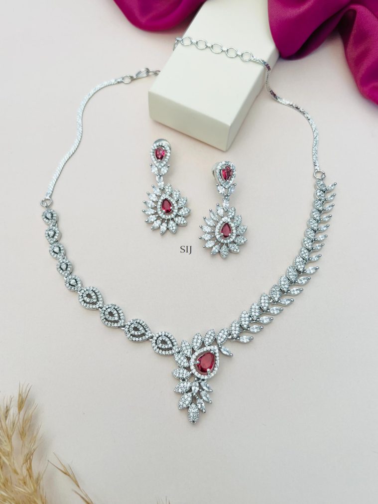 Imitation Silver Plated American Diamond Necklace