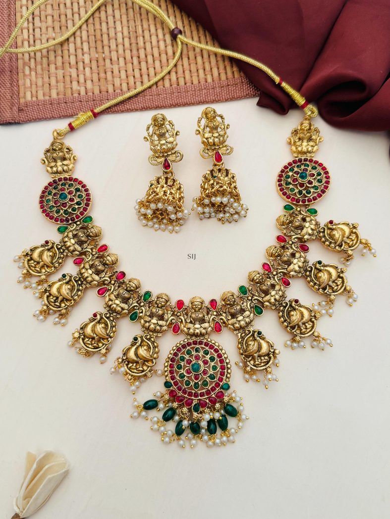 Lakshmi &Peacock Design Temple Necklace