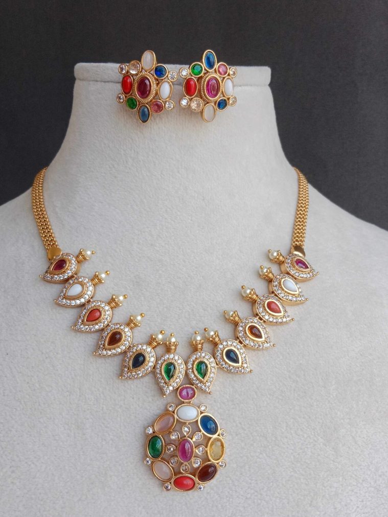 Mango Design Navaratna Stone Necklace Set