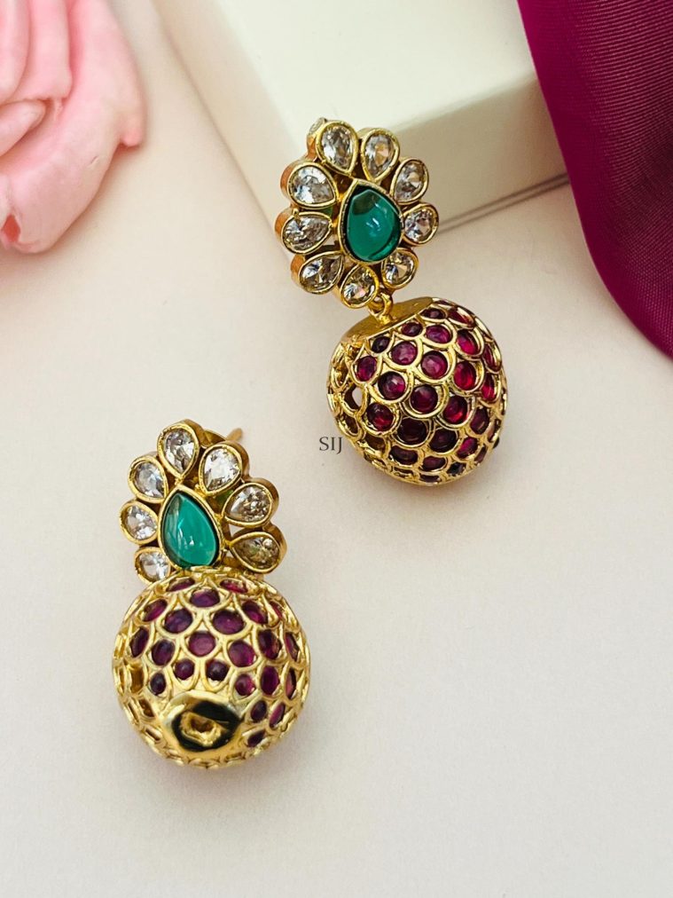 Meenakari Gold Plated Polki Stud Earrings