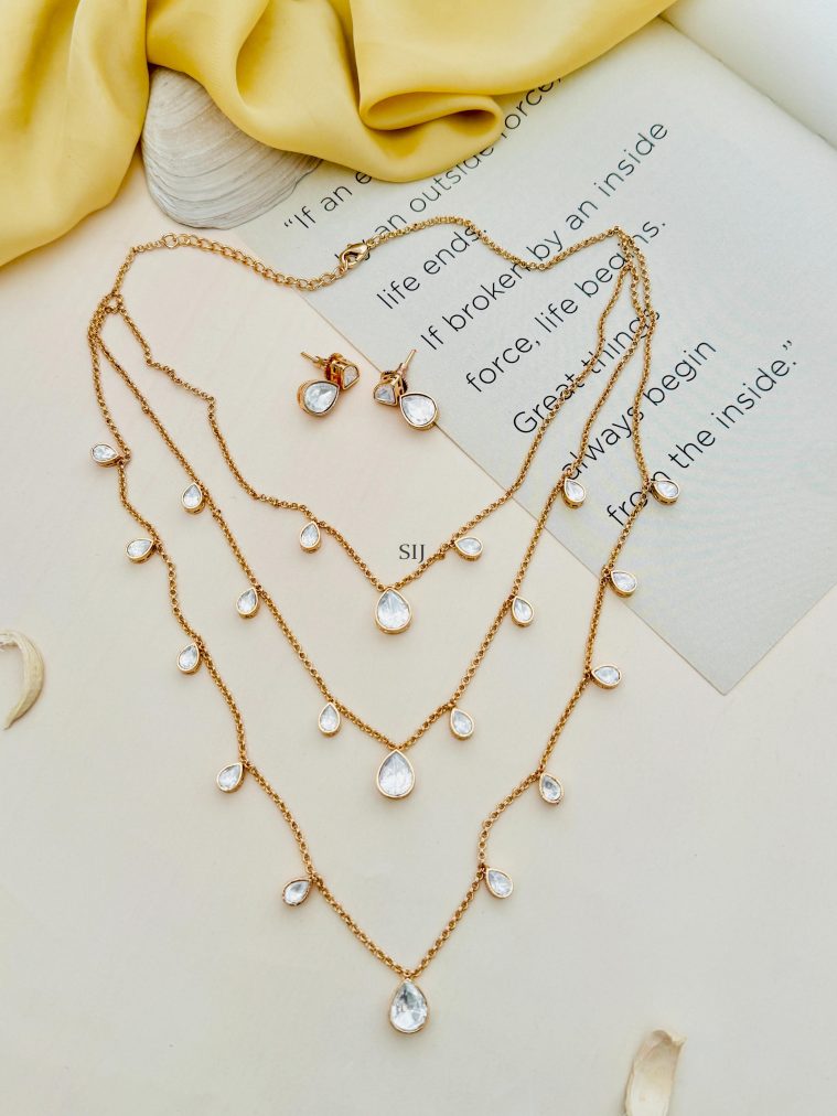 Multilayer Gold Plated Polki American Diamond Necklace