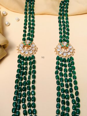 Multilayered Green Beaded Long Necklace Set