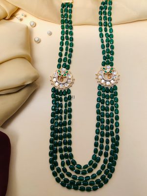 Multilayered Green Beaded Long Necklace Set