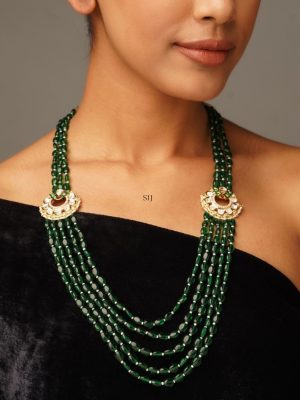 Multilayered Green Beaded Long Necklace Set