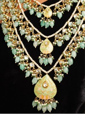 Multilayered Meenakari & Pista Green Mala Set