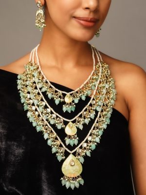 Multilayered Meenakari & Pista Green Mala Set