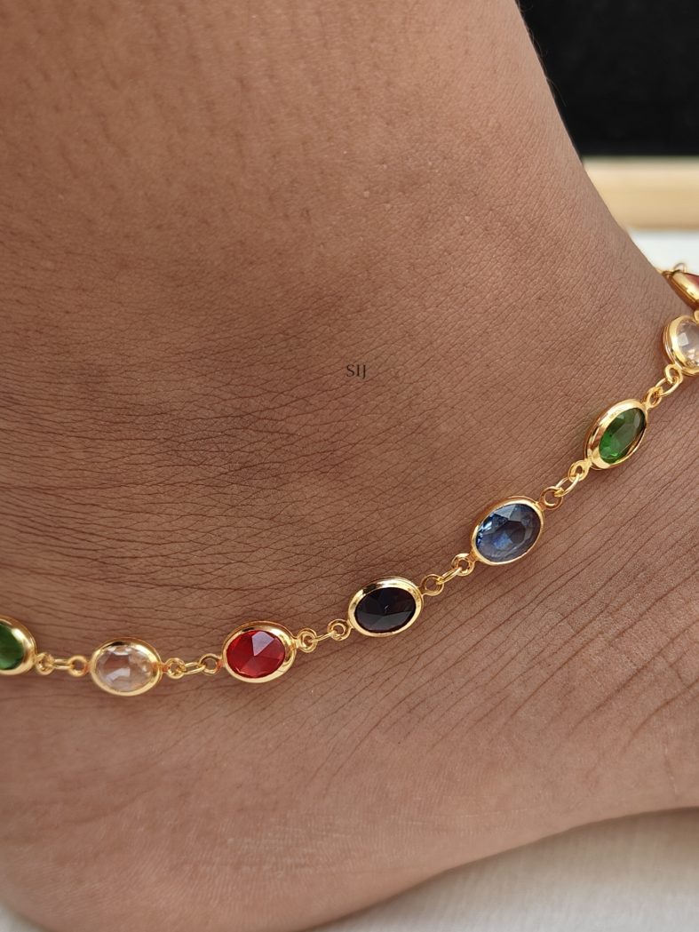 Ovel Shaped Multicolor Stones Anklets