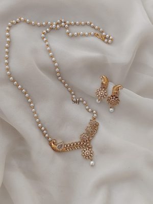 Pearl Chain with White Stone Peacock Pendant