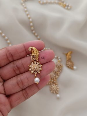 Pearl Chain with White Stone Peacock Pendant