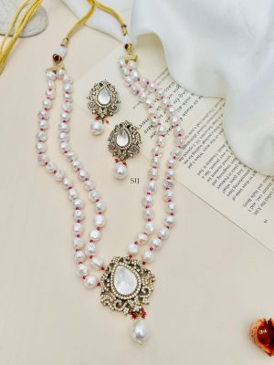 Polki American Diamond Pearl Necklace Set