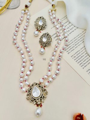 Polki American Diamond Pearl Necklace Set