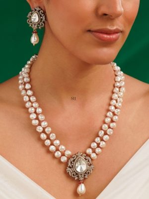 Polki American Diamond Pearl Necklace Set