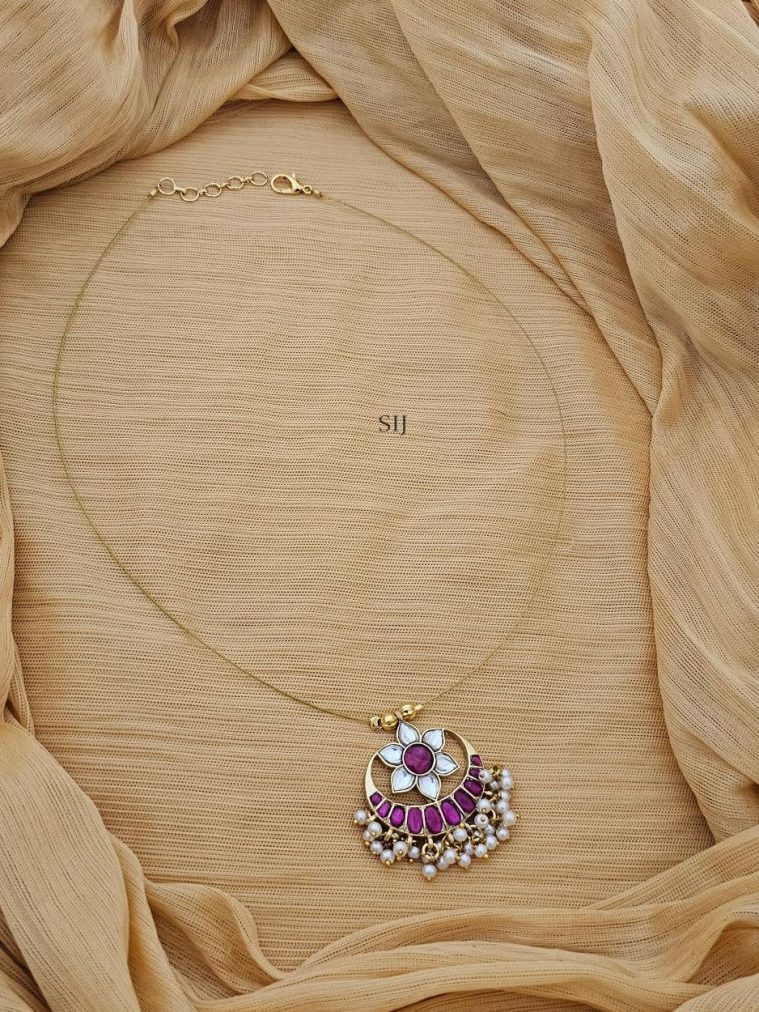 Purple and White Jadau Kundan Half Moon Invisible Necklace