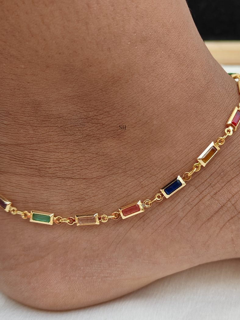 Rectangle Shape Multicolor Stones Anklets