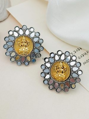 Round Shaped Temple Dual Plated Stud Earrings