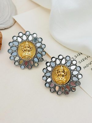 Round Shaped Temple Dual Plated Stud Earrings